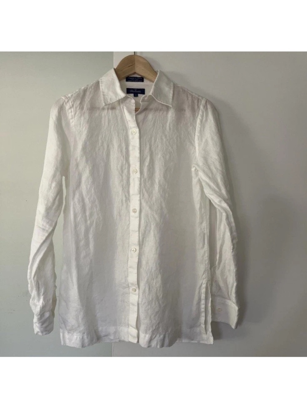 Faconnable White Linen Women's Long Sleeve Button Down Shirt Size S